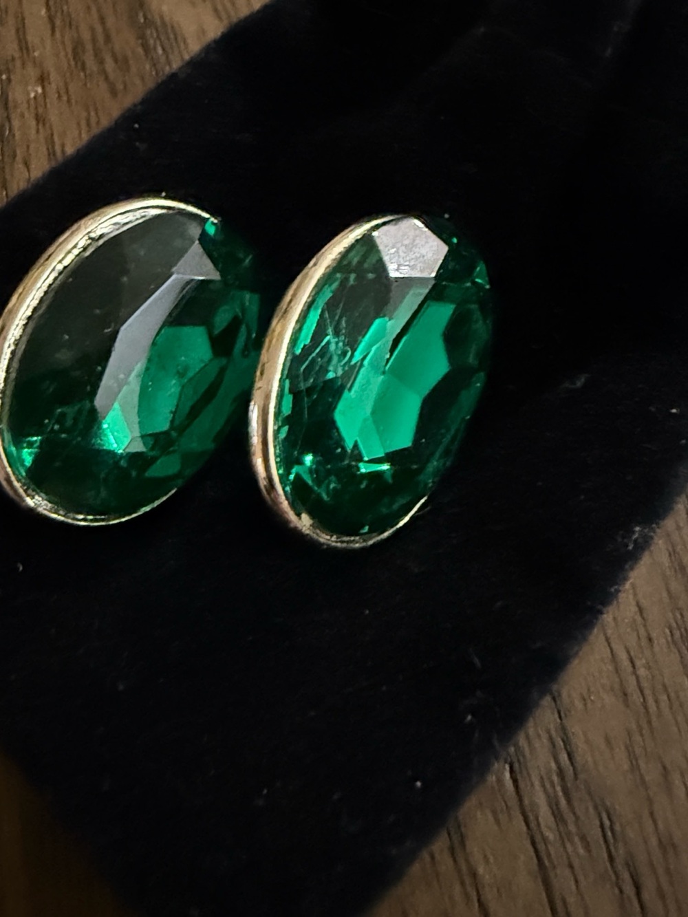 Emerald Green Oval Crystal Clip-On Earrings